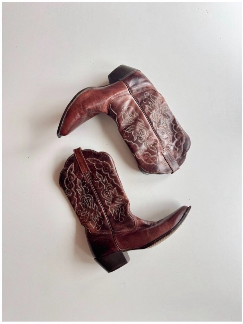 OAK TREE FARMS Dark Brown Embroidered Leather Cowboy Boots
